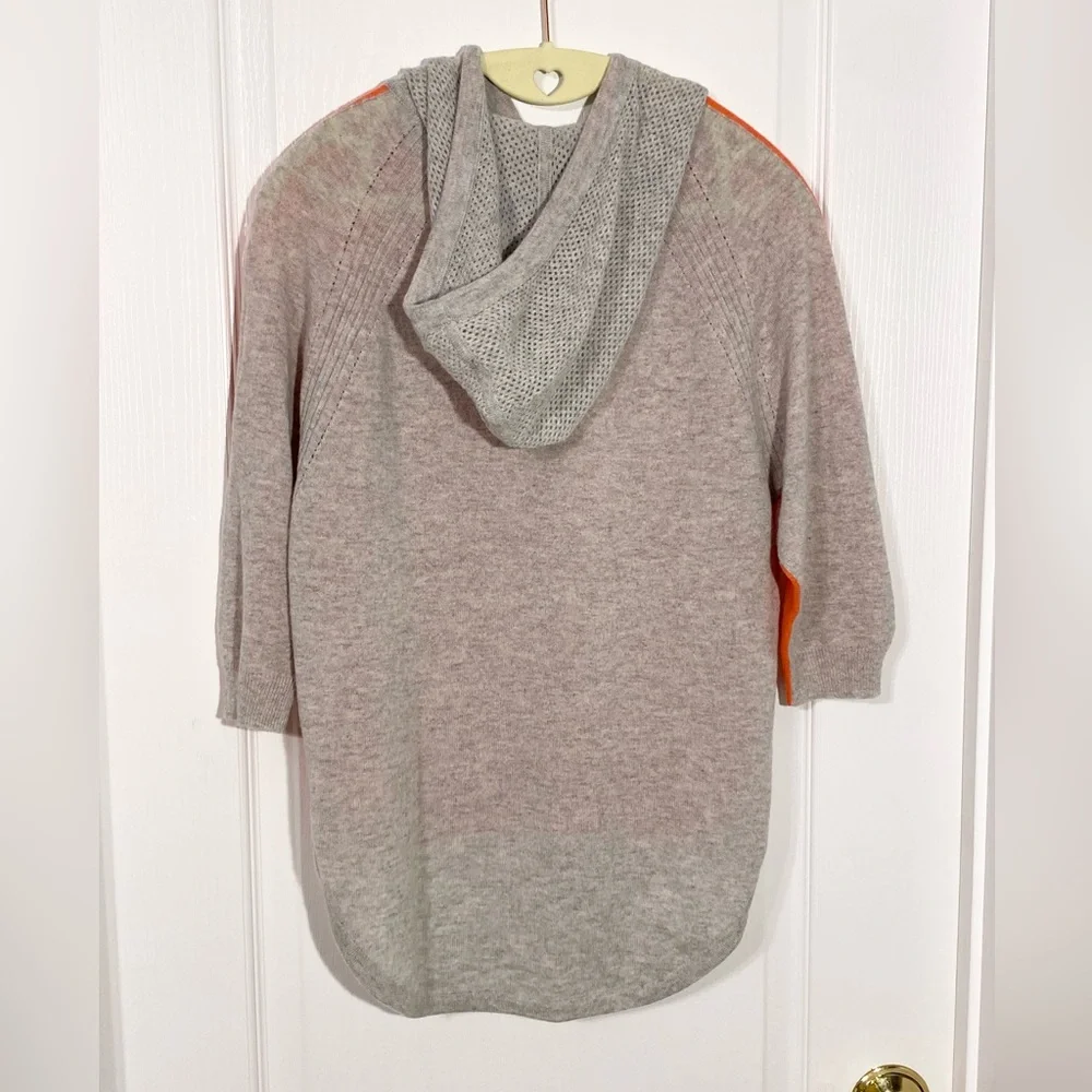 Autumn Cashmere 100% CASHMERE Hooded Two Tone Hi Lo Sweater Orange Gray Size XS